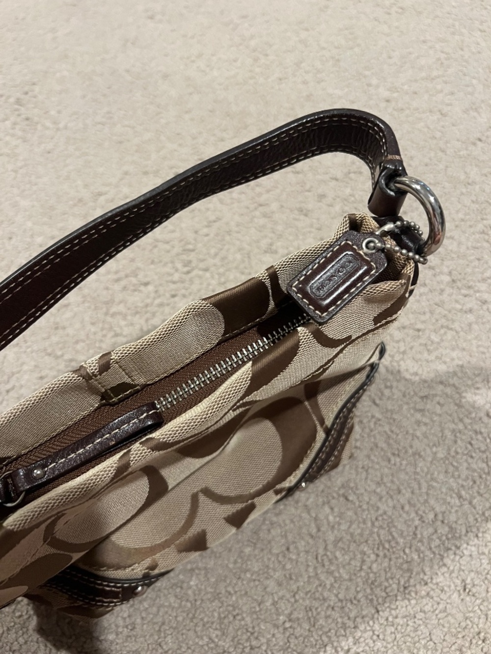 Coach Vintage Y2K Mini Carly Signature Jacquard Brown Leather Trim Shoulder Bag - Picture 5 of 10